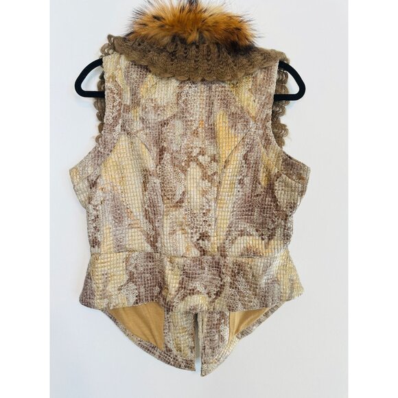 Dolce Cabo Womens M Fur Vest Raccoon Trim Snake Print - Picture 6 of 11